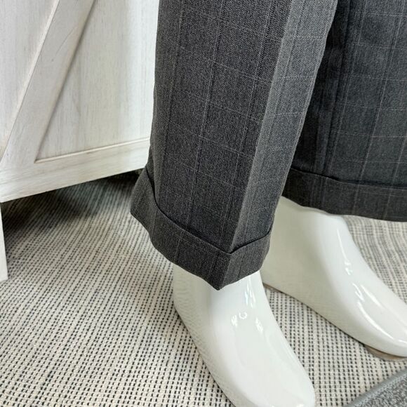 Geoffrey Beene Windowpane High Waist Cuff Hem Straight Leg Trouser Pants Grey 8 - Picture 6 of 16
